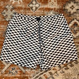 Club Monaco Checkered Swim Shorts - Black and White (5 inch inseam)
